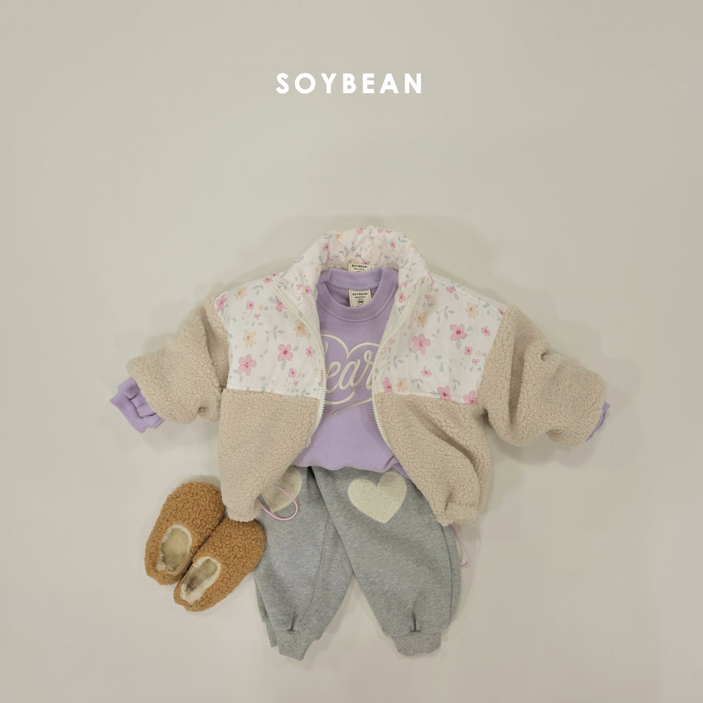 (Pre-order) Soybean Kids Winter - Flower Patch Sherpa Jacket 꽃배색양털JP (2 Colors)
