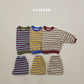 (Pre-order) Soybean Kids Winter - Color Block Stripe Fleece-Lined Top & Bottom Set 톡톡줄배색상하복 (3 Colors)