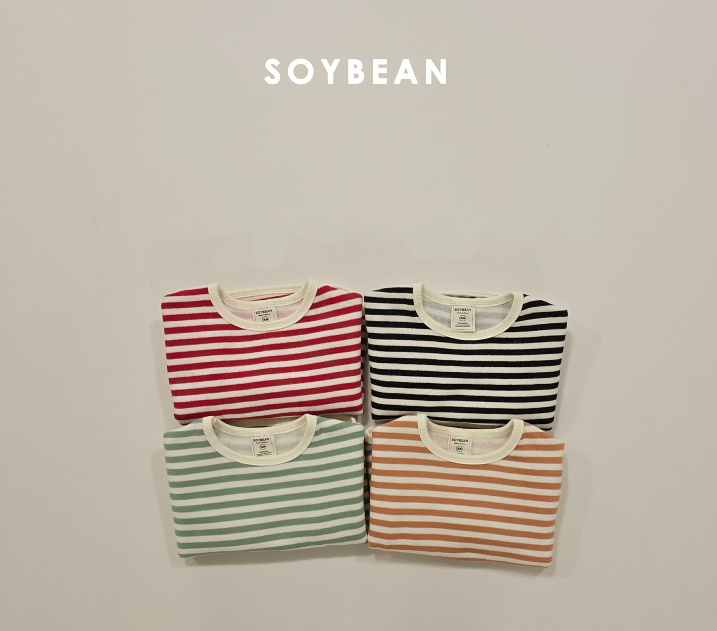 (Pre-order) Soybean Kids Winter - Fleece-Lined Stripe Sweatshirt 양기모단가라맨투맨 (4 Colors)