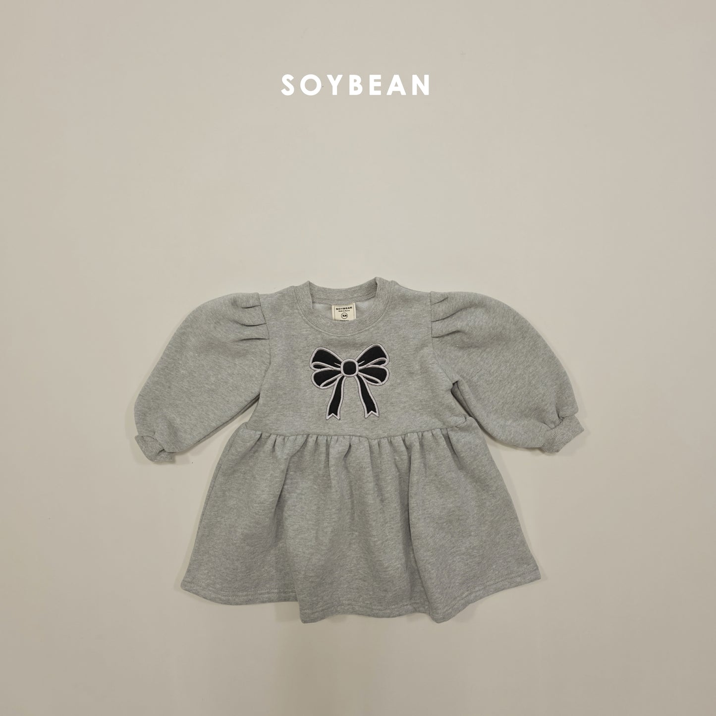 (Pre-order) Soybean Kids Winter - Ribbon Fleece-Lined Sweatshirt Dress 리본양기모맨투맨OPS (2 Colors)