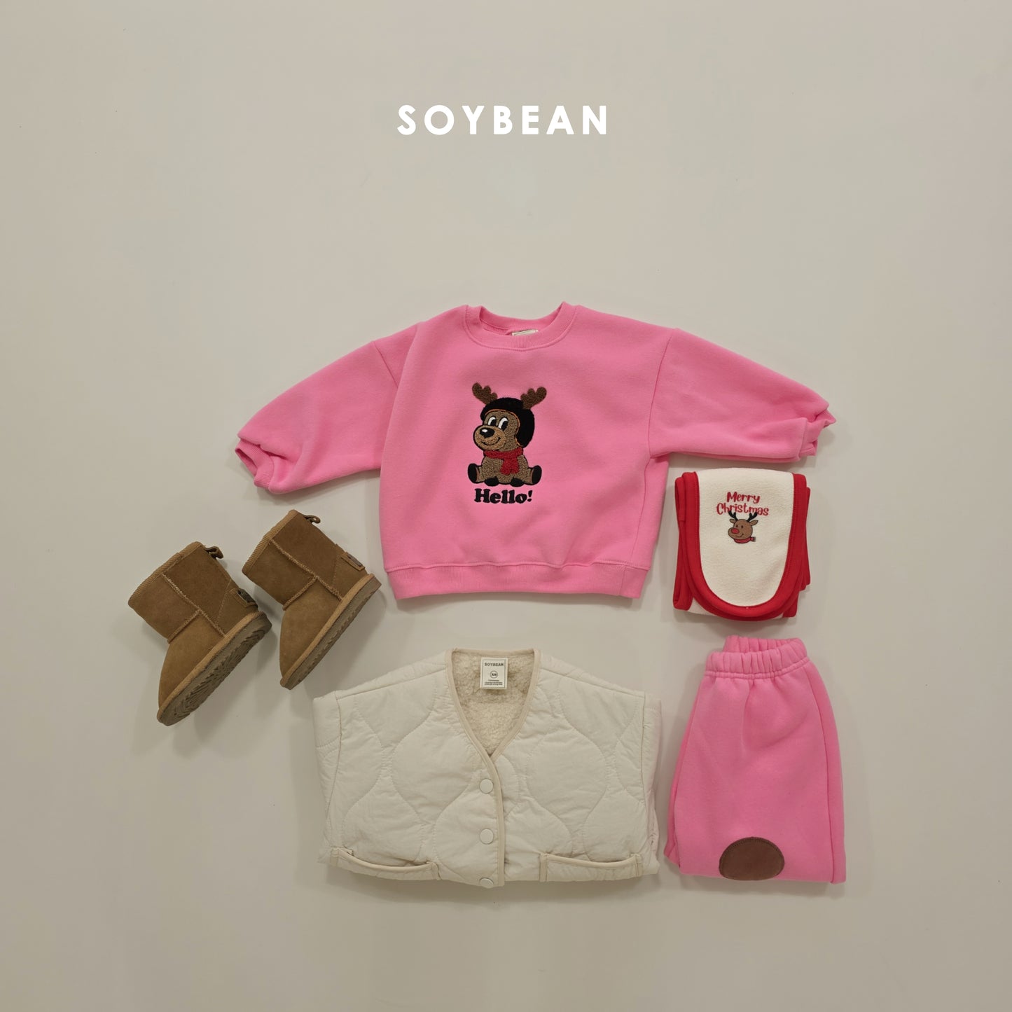 (Pre-order) Soybean Kids Winter - Hello Boucle Rudolph Top & Bottom Set 헬로부클루돌프상하 (2 Colors)
