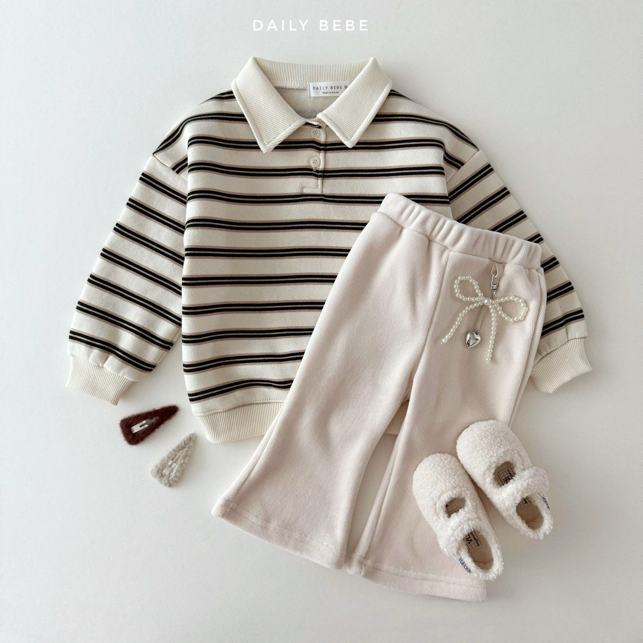 (Pre-order) Daily Bebe - Kids’ Collar Striped Sweatshirt 카라 단가라 맨투맨 (2 Colors)