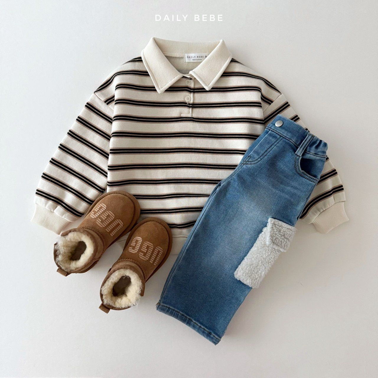 (Pre-order) Daily Bebe - Kids’ Collar Striped Sweatshirt 카라 단가라 맨투맨 (2 Colors)