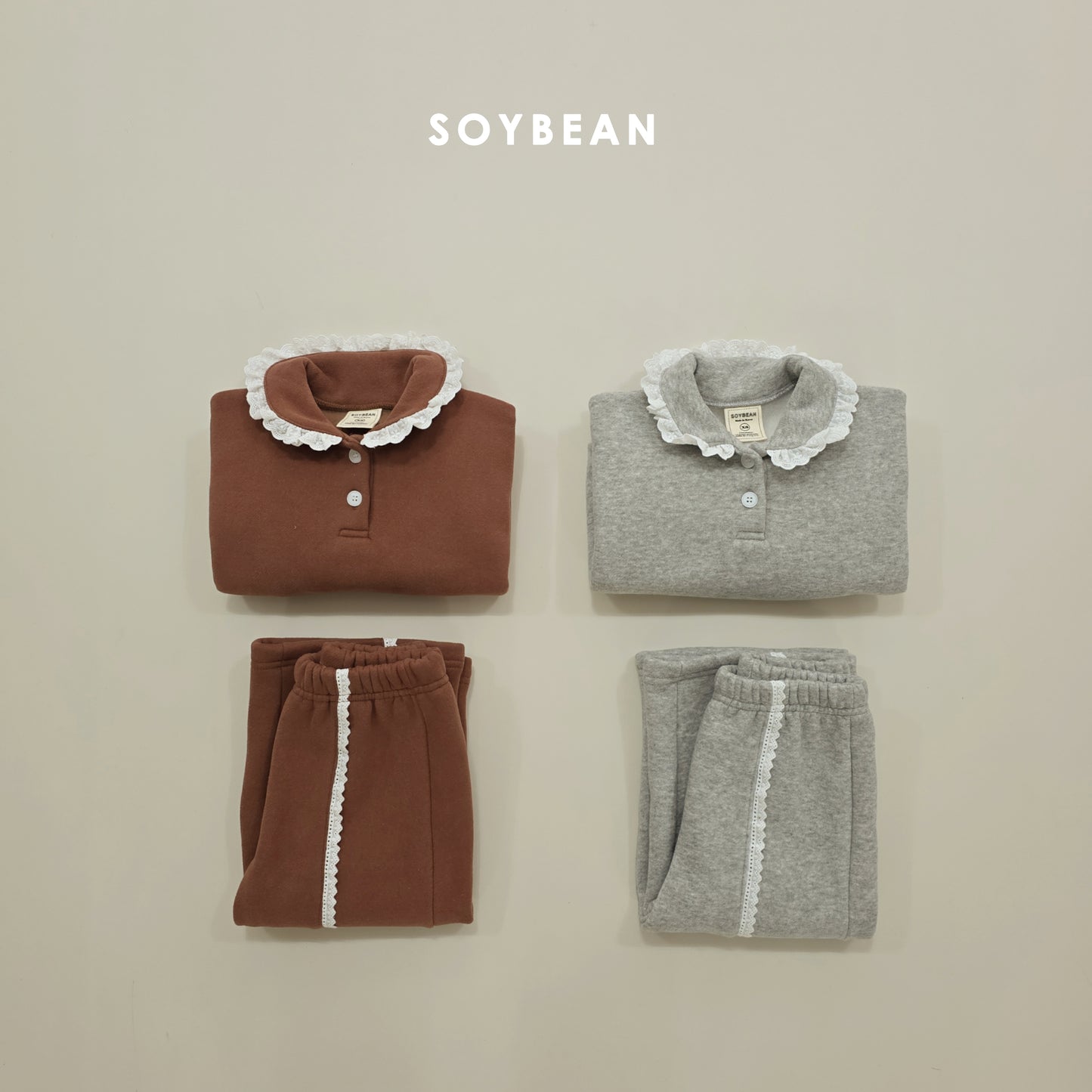 (Pre-order) Soybean Kids Winter - Collar Frill Fleece-Lined Top & Bottom Set 카라프릴양기모상하 (2 Colors)