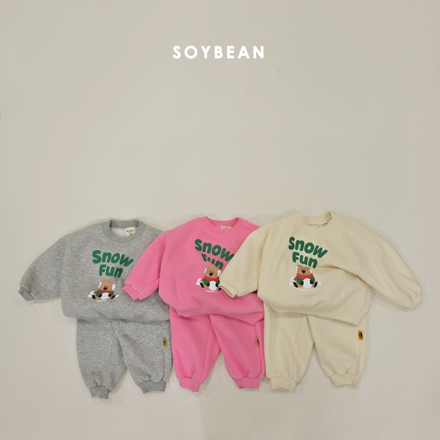 (Pre-order) Soybean Kids Winter - Snow Fun Fleece-Lined Top & Bottom Set 양기모스노우펀상하 (3 Colors)