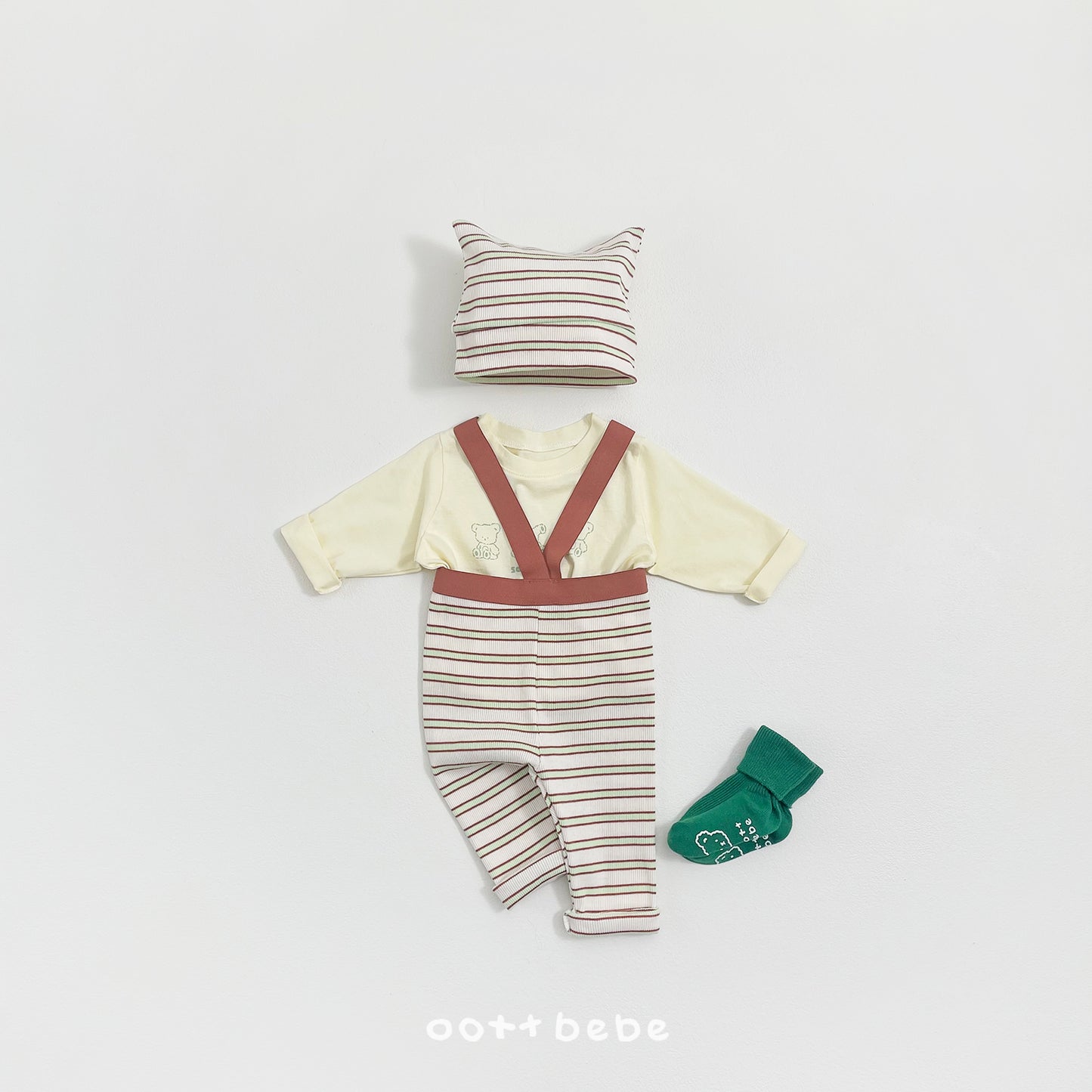 (Pre-order) OOTTBEBE Spring - Say OOTT Stripe Suspender Leggings 세이오뜨멜빵레깅스 (4 Colors)