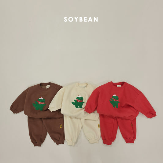 (Pre-order) Soybean Kids Winter - Dinosaur Bouclé Embroidery Fleece-Lined Top & Bottom Set 공룡부클자수상하복 (3 Colors)
