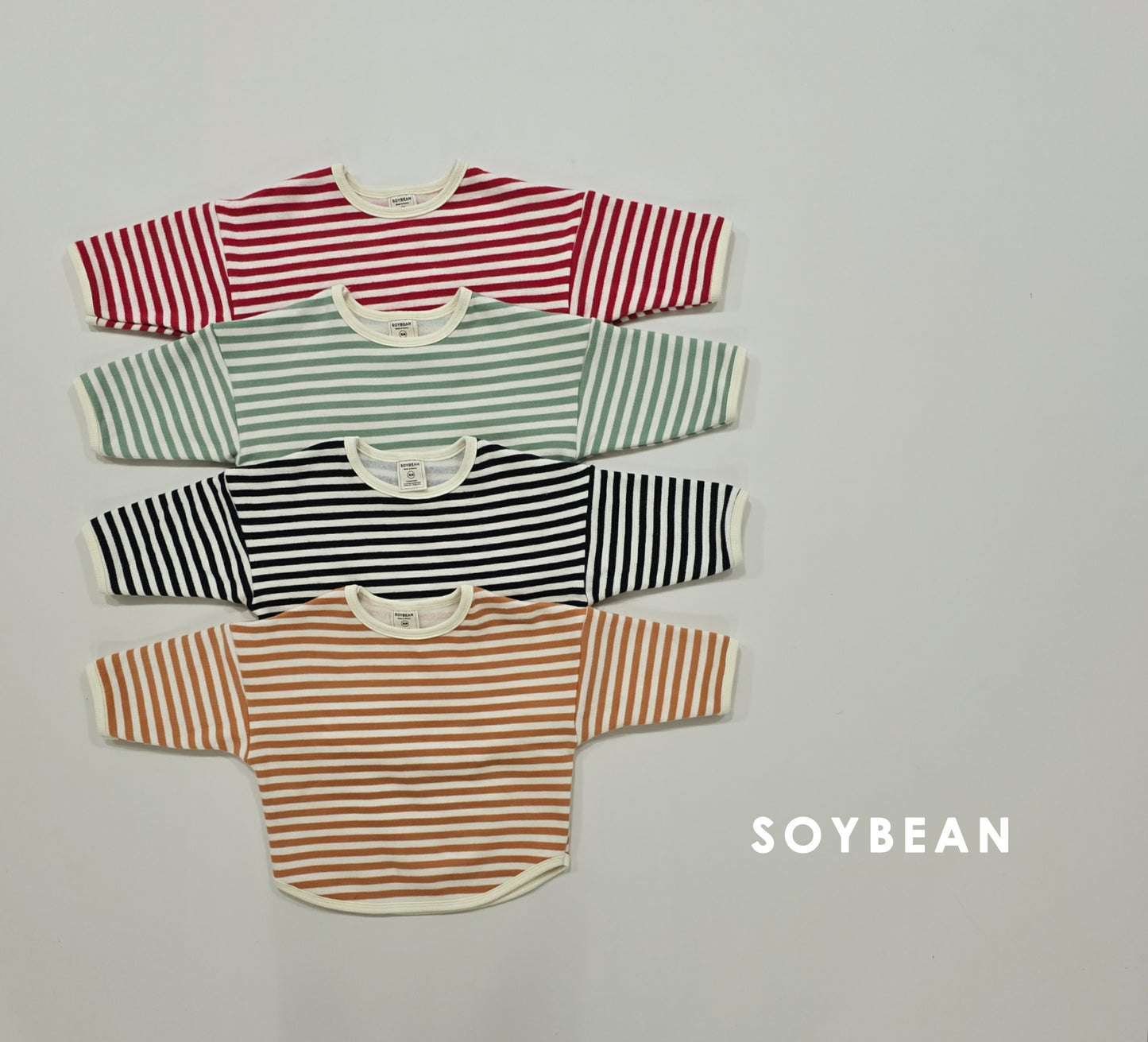 (Pre-order) Soybean Kids Winter - Fleece-Lined Stripe Sweatshirt 양기모단가라맨투맨 (4 Colors)