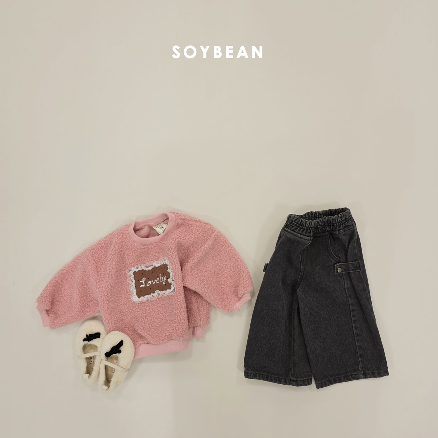 (Pre-order) Soybean Kids Winter - Snap Cut Fleece-Lined Denim Pants 스냅컷기모데님 (2 Colors)