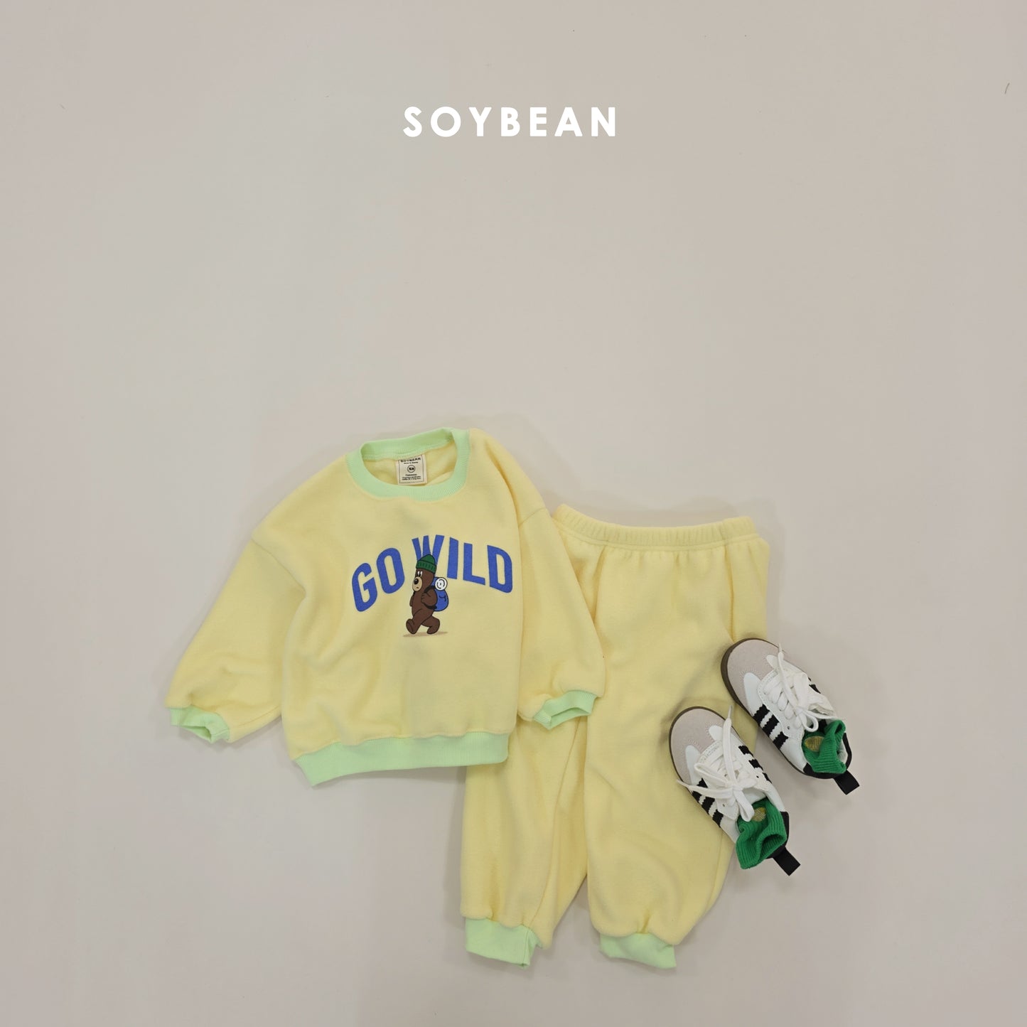 (Pre-order) Soybean Kids Winter - Camping Bear Fleece Top & Bottom Set 캠핑베어플리스상하 (3 Colors)