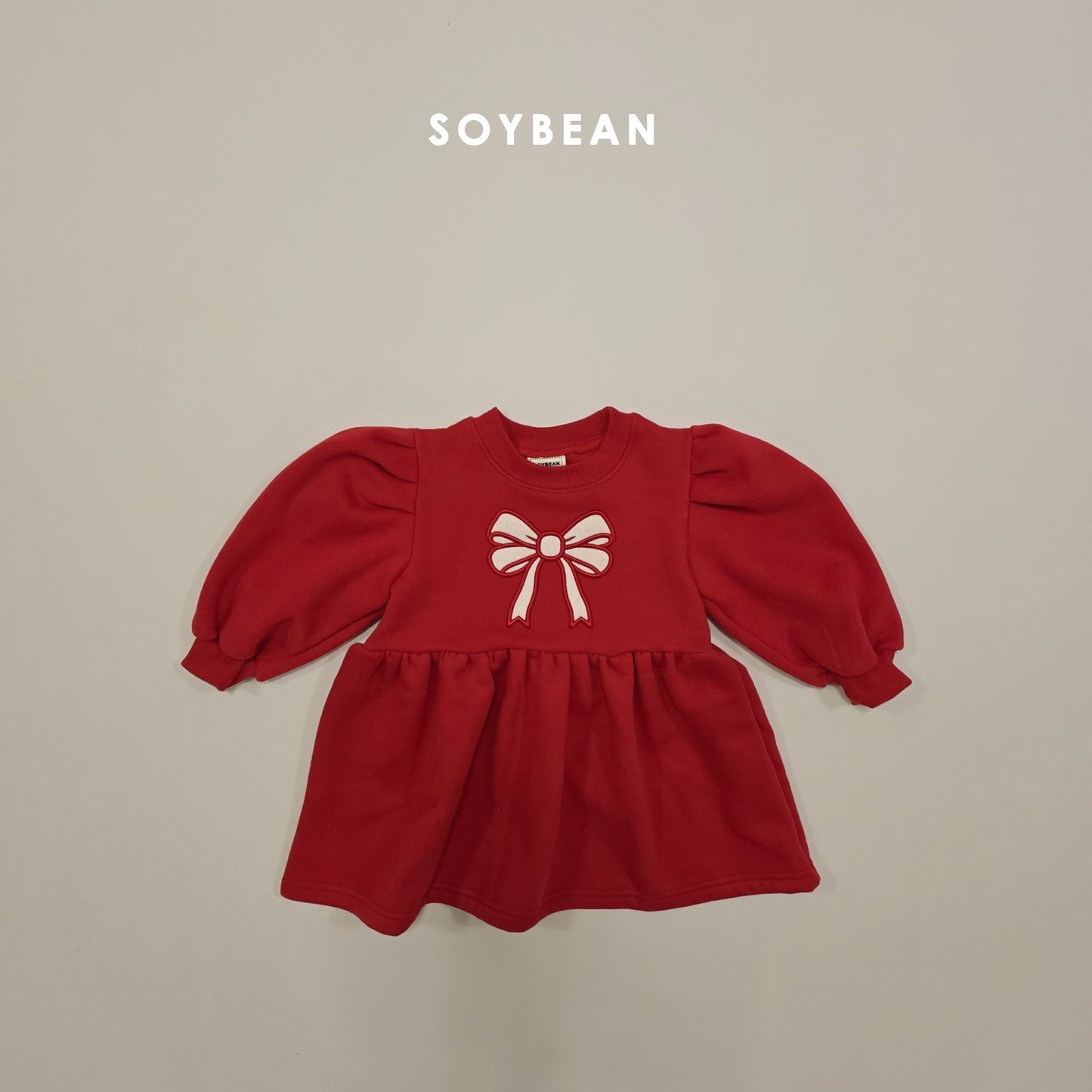 (Pre-order) Soybean Kids Winter - Ribbon Fleece-Lined Sweatshirt Dress 리본양기모맨투맨OPS (2 Colors)