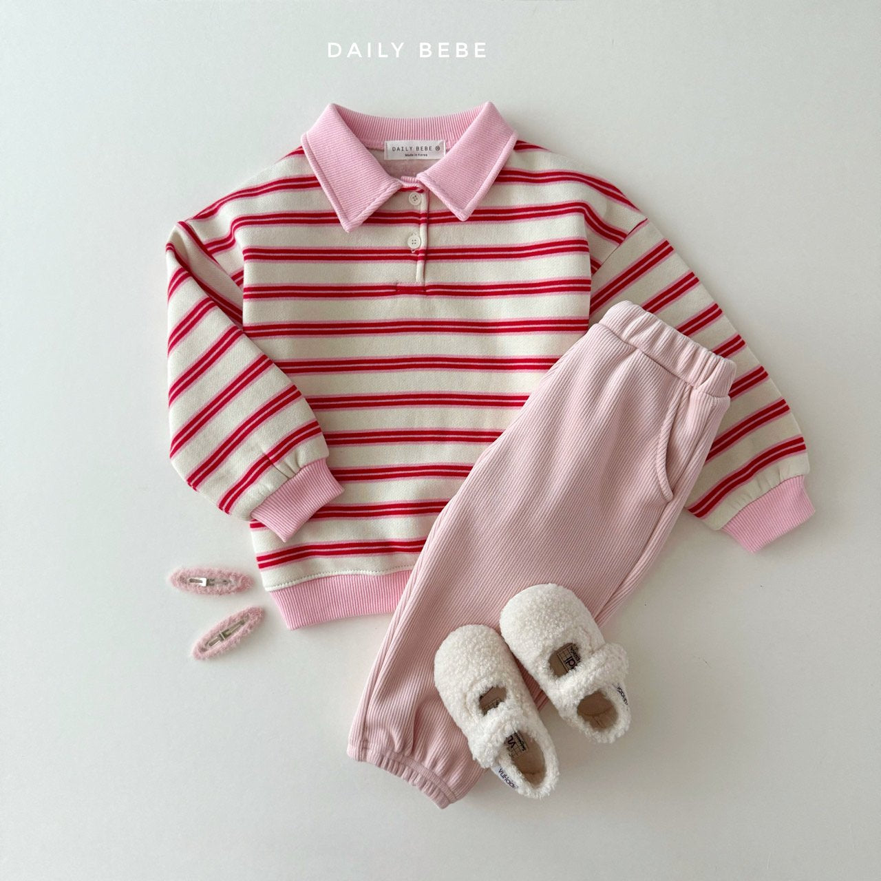 (Pre-order) Daily Bebe - Kids’ Collar Striped Sweatshirt 카라 단가라 맨투맨 (2 Colors)