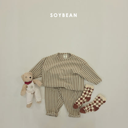 (Pre-order) Soybean Kids Winter - Check Cozy Fleece Top & Bottom Set 체크몽글실내복 (3 Colors)