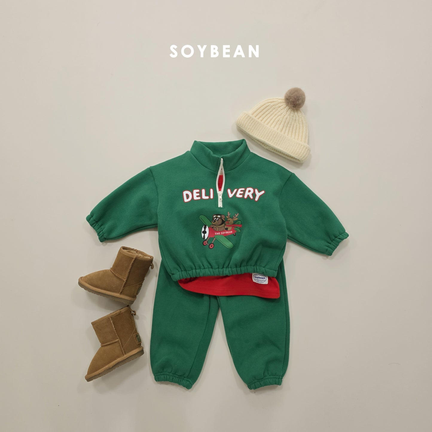 (Pre-order) Soybean Kids Winter - Flying Delivery Top & Bottom Set 플라잉딜리버리상하 (2 Colors)