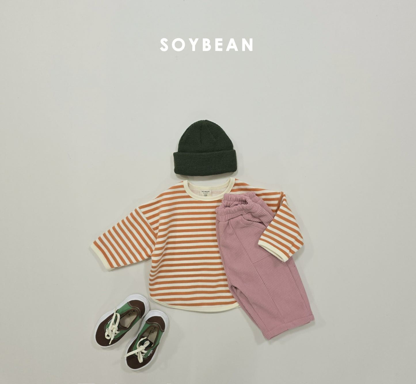 (Pre-order) Soybean Kids Winter - Fleece-Lined Stripe Sweatshirt 양기모단가라맨투맨 (4 Colors)