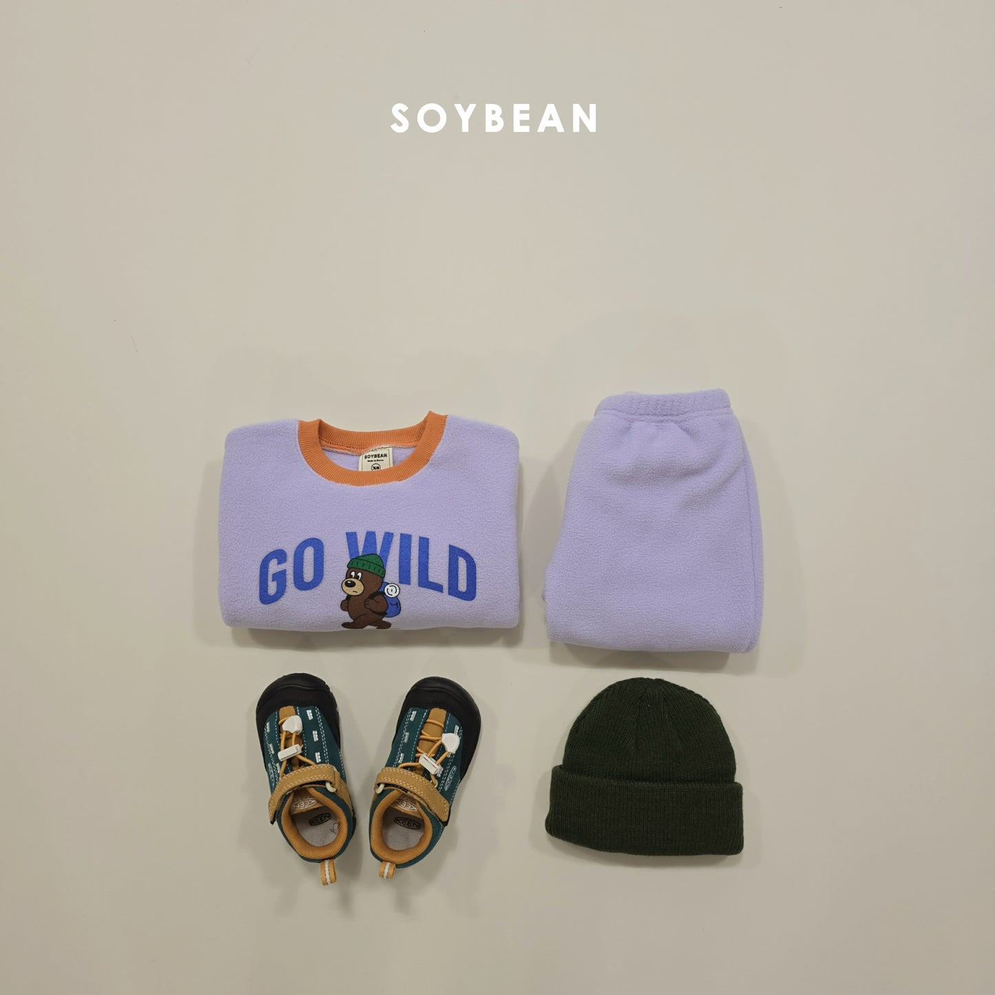 (Pre-order) Soybean Kids Winter - Camping Bear Fleece Top & Bottom Set 캠핑베어플리스상하 (3 Colors)