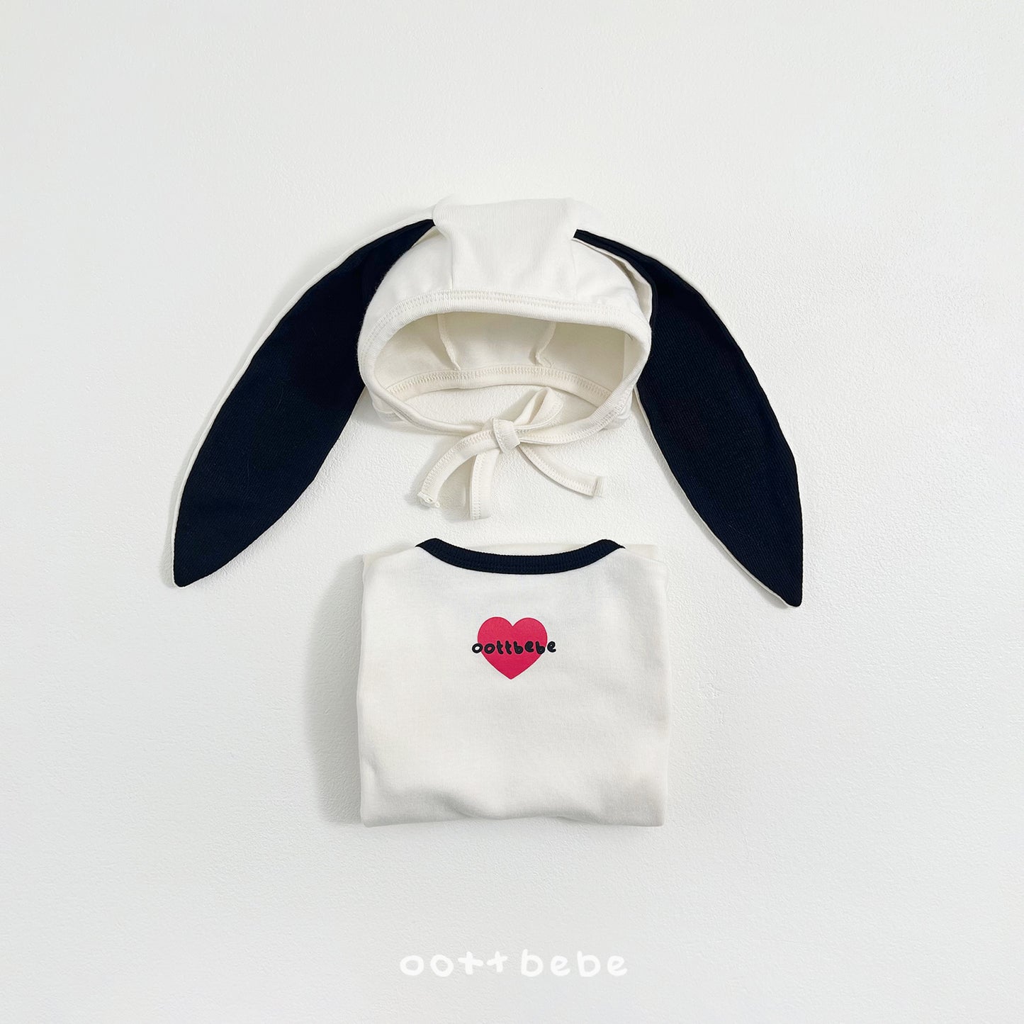 (Pre-order) OOTTBEBE Spring - Modal Heart Romper & Bunny Ear Bonnet Set 모달하트전신슈트+토끼보넷 (4 Colors)