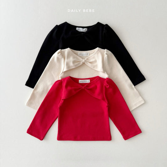 (Pre-order) Daily Bebe Winter - Kids' Ribbon Shoulder Top 리본 숄더티 (3 Colors)