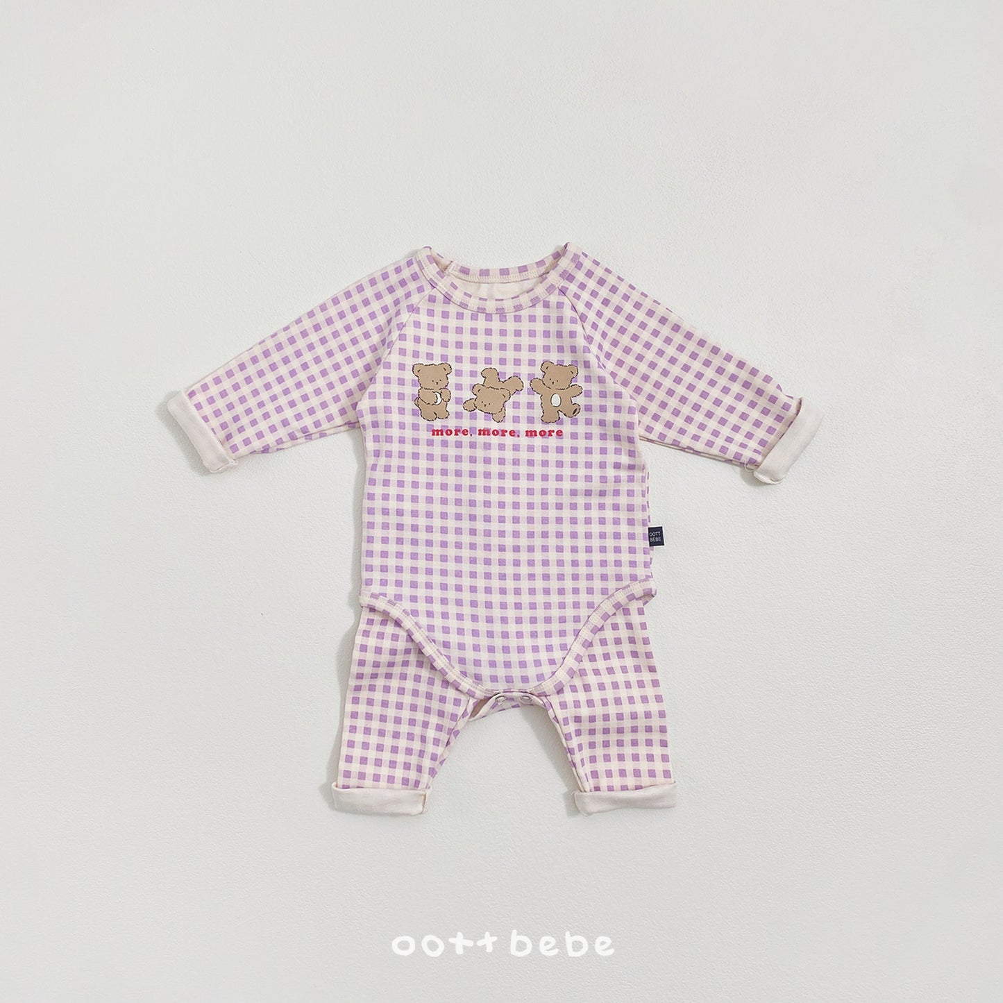 (Pre-order) OOTTBEBE Winter - Checked Bear Full Bodysuit 체크베어슈트 (2 Colors)