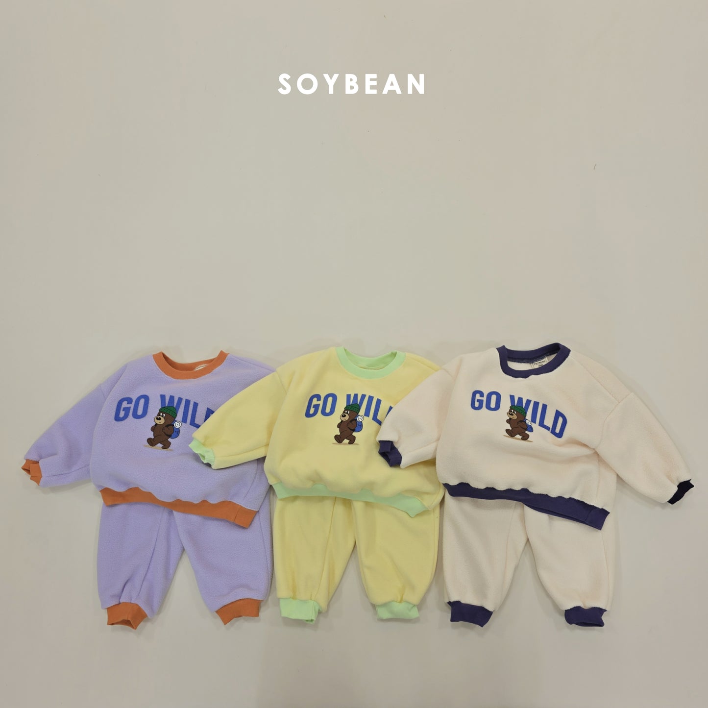 (Pre-order) Soybean Kids Winter - Camping Bear Fleece Top & Bottom Set 캠핑베어플리스상하 (3 Colors)