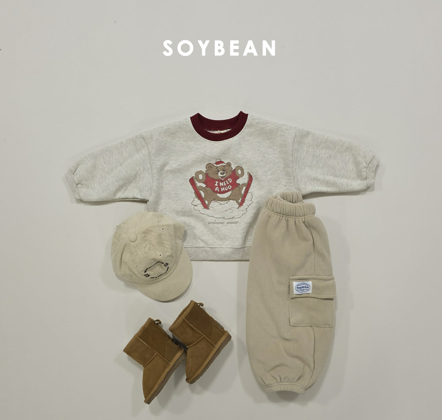 (Pre-order) Soybean Kids Winter - Ski Bear Fleece-Lined Sweatshirt 스키곰양기모맨투맨 (2 Colors)