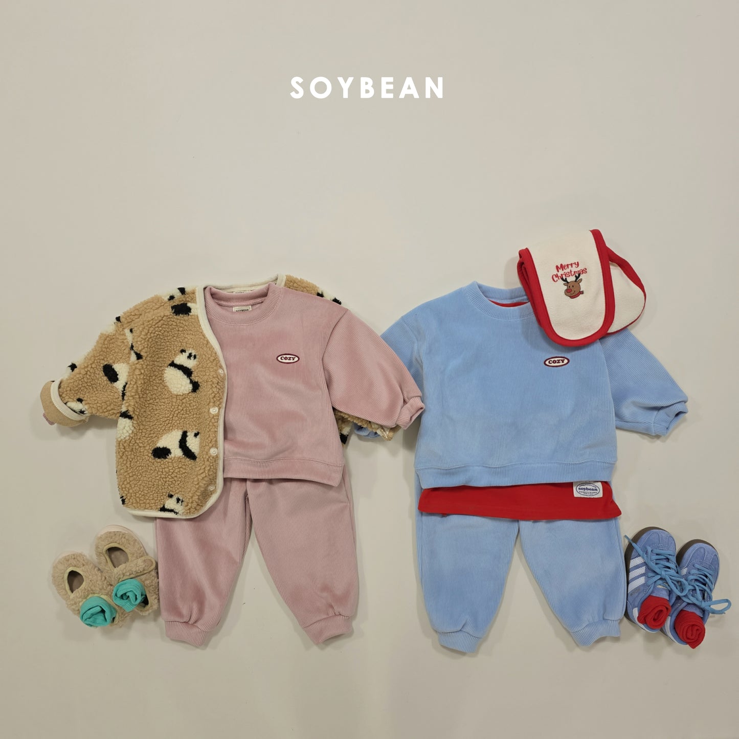 (Pre-order) Soybean Kids Winter - Minky Cozy Ribbed Fleece-Lined Top & Bottom Set 밍크코지상하복 (4 Colors)