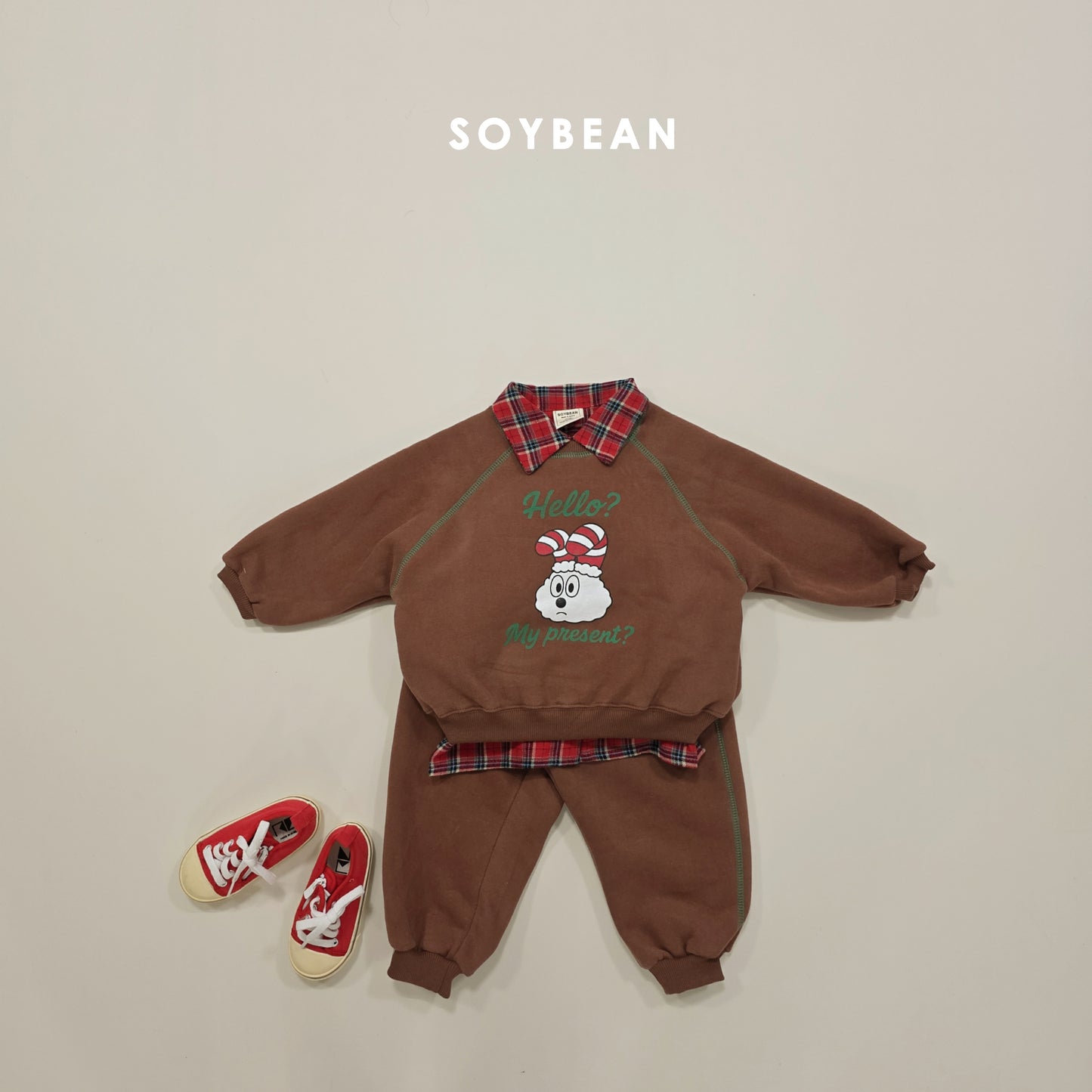 (Pre-order) Soybean Kids Winter - Cloud Bunny Fleece-Lined Top & Bottom Set 양기모구름토끼상하 (3 Colors)