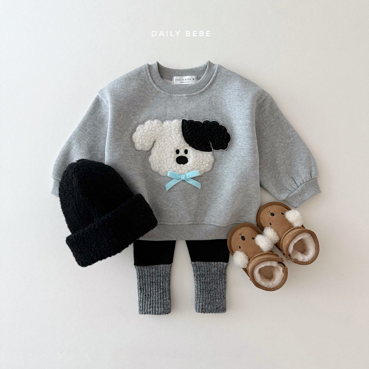 (Pre-order) Daily Bebe Winter - Kids' Fuzzy Ribbon Sweatshirt 뽀글 리본 맨투맨 (2 Colors)