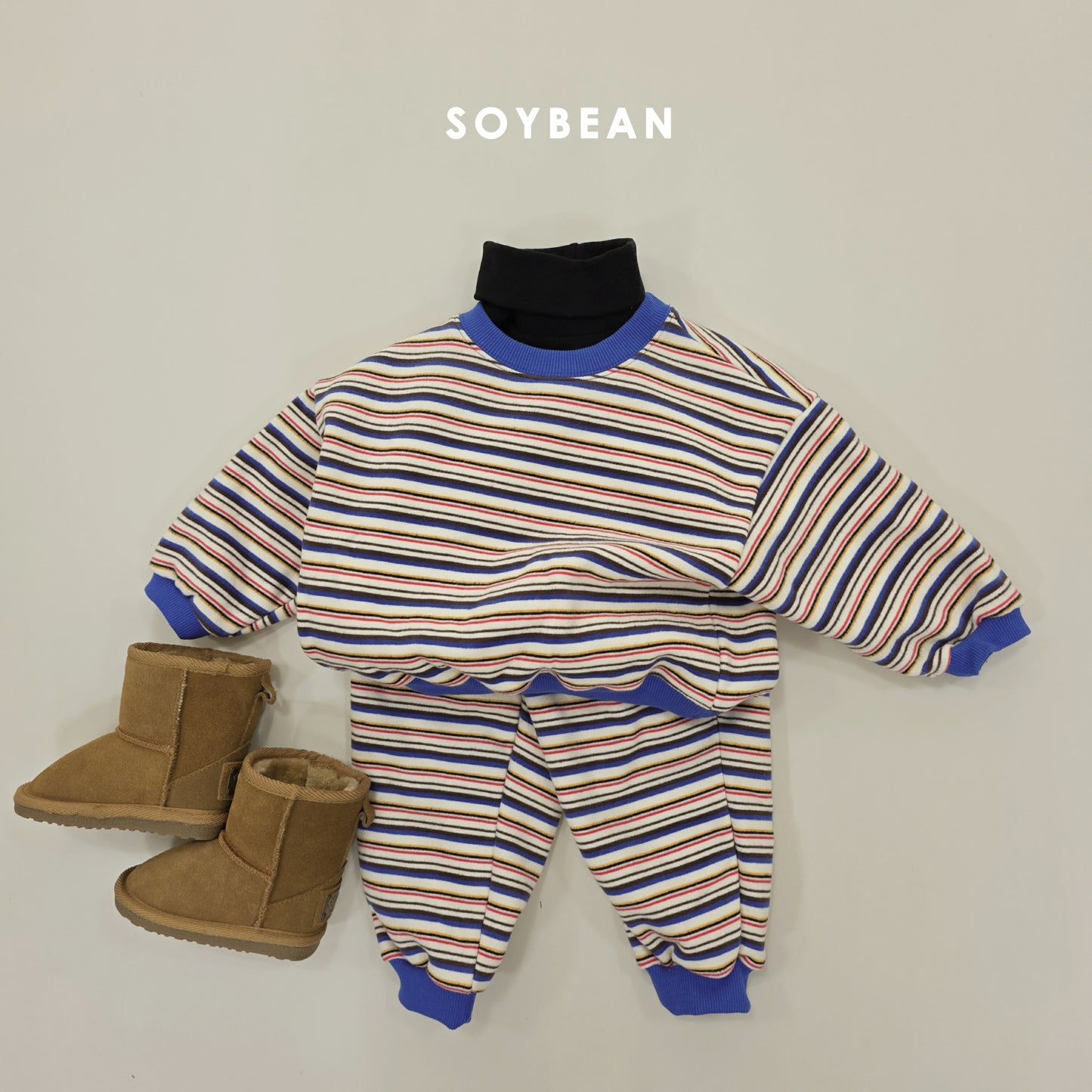 (Pre-order) Soybean Kids Winter - Rainbow Mochi Fleece-Lined Top & Bottom Set 무지개모찌상하복 (2 Colors)