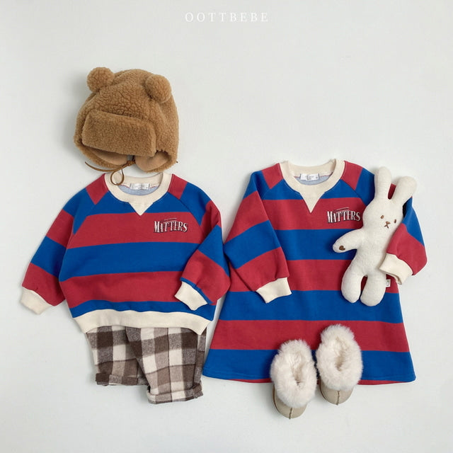 (Pre-order) OOTTBEBE - Stripes Sweatshirt Dress 빅단가라원피스 (2 Colors)