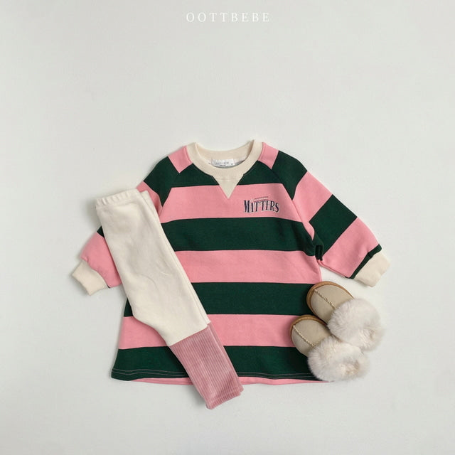 (Pre-order) OOTTBEBE - Stripes Sweatshirt Dress 빅단가라원피스 (2 Colors)