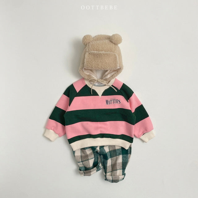 (Pre-order) OOTTBEBE - Stripes Sweatshirt 빅단가라맨투맨 (2 Colors)