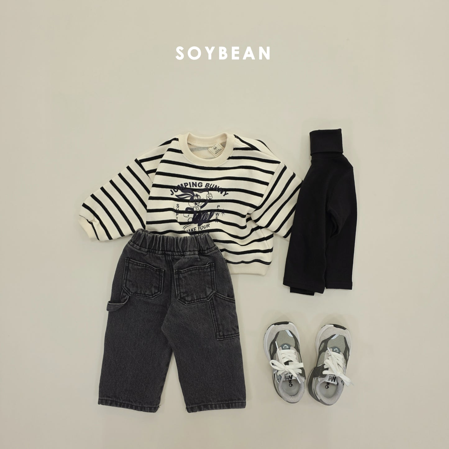 (Pre-order) Soybean Kids Winter - Jumping Bunny Stripe Fleece-Lined Sweatshirt 점핑버니단가라맨투맨 (3 Colors)