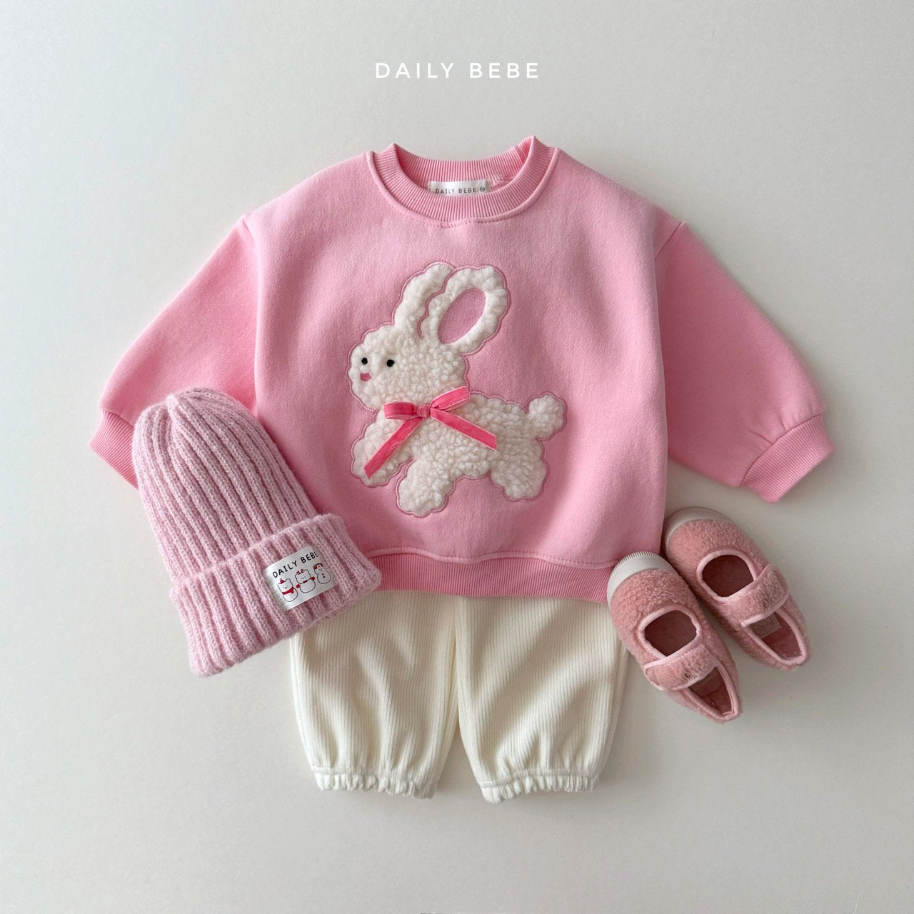 (Pre-order) Daily Bebe - Kids’ Fluffy Ribbon Sweatshirt 뽀글리본 맨투맨 (2 Colors)