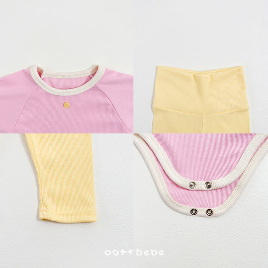 (Pre-order) OOTTBEBE Spring - Picnic Modal Ribbed Romper & Leggings Set 피크닉슈트세트 (3 Colors)