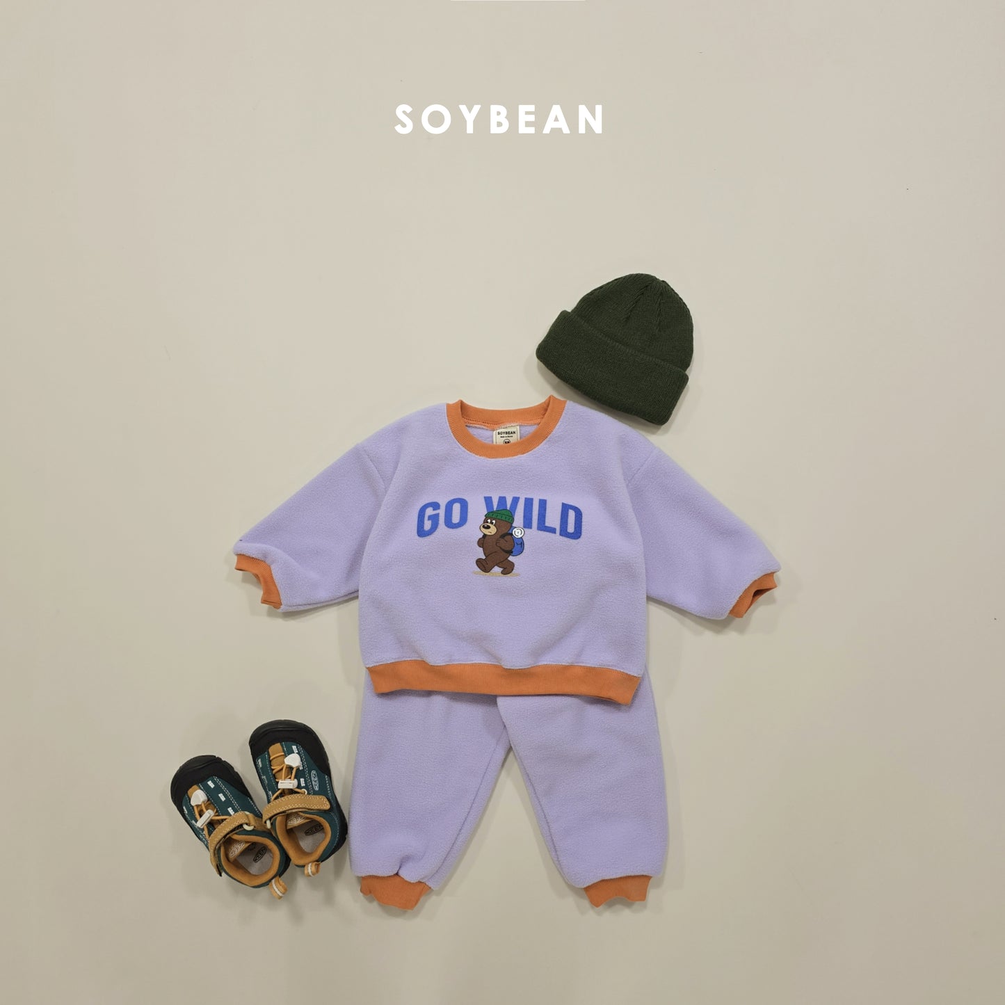 (Pre-order) Soybean Kids Winter - Camping Bear Fleece Top & Bottom Set 캠핑베어플리스상하 (3 Colors)