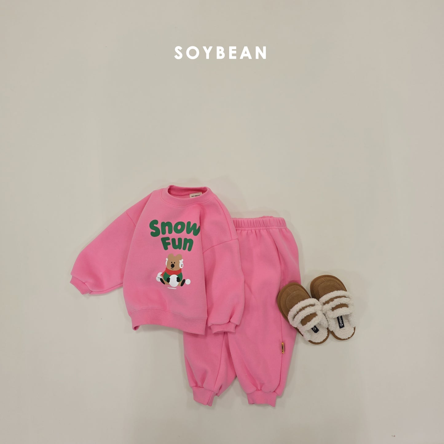 (Pre-order) Soybean Kids Winter - Snow Fun Fleece-Lined Top & Bottom Set 양기모스노우펀상하 (3 Colors)