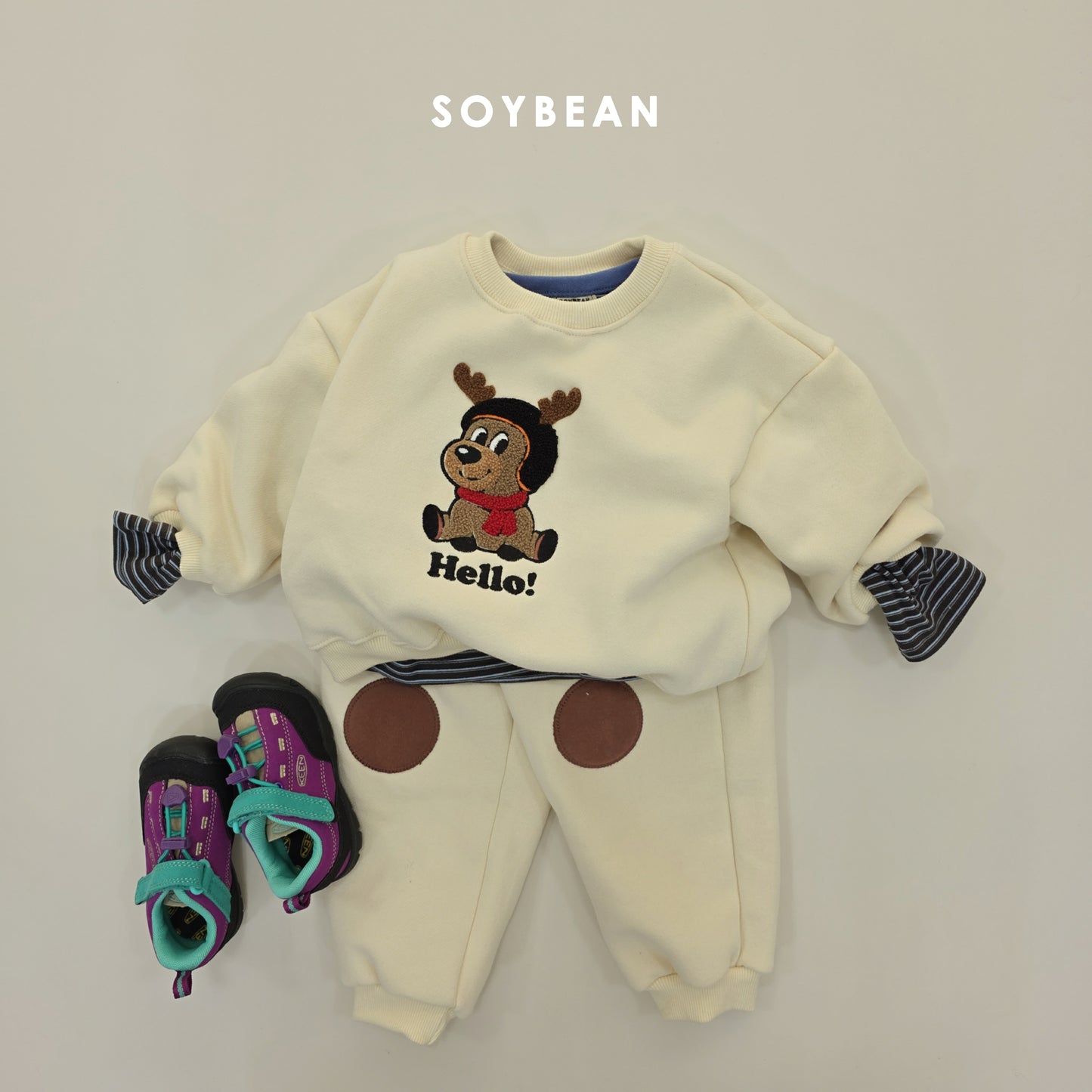 (Pre-order) Soybean Kids Winter - Hello Boucle Rudolph Top & Bottom Set 헬로부클루돌프상하 (2 Colors)