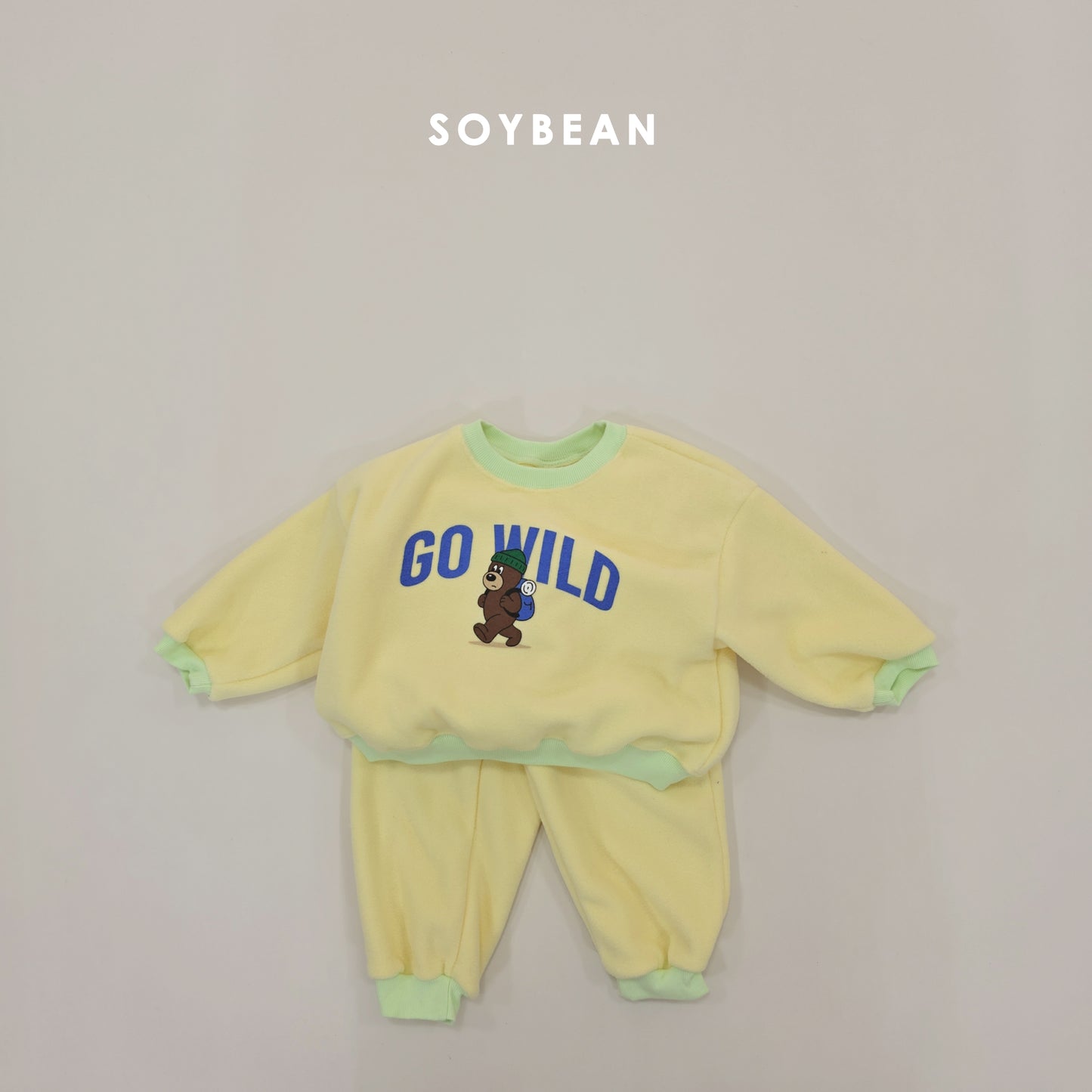 (Pre-order) Soybean Kids Winter - Camping Bear Fleece Top & Bottom Set 캠핑베어플리스상하 (3 Colors)