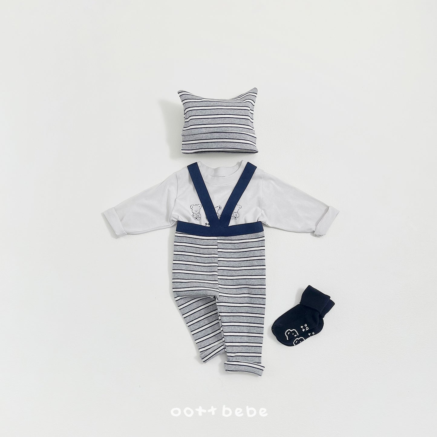 (Pre-order) OOTTBEBE Spring - Say OOTT Stripe Suspender Leggings 세이오뜨멜빵레깅스 (4 Colors)