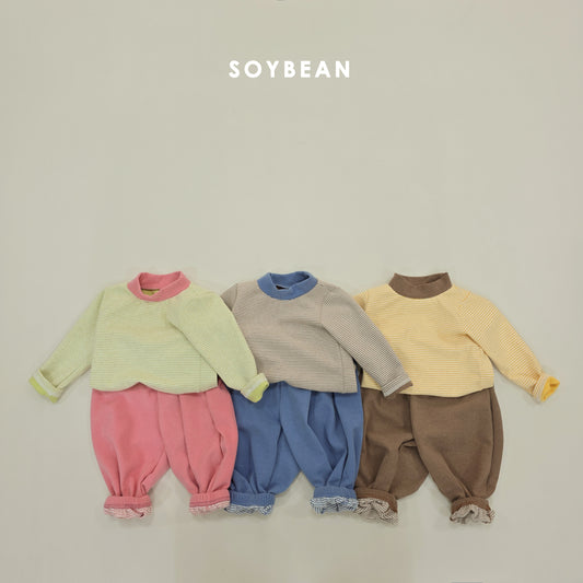(Pre-order) Soybean Kids Winter - Bong Bong Stripe Fleece-Lined Top & Bottom Set 봉봉단가라상하 (3 Colors)