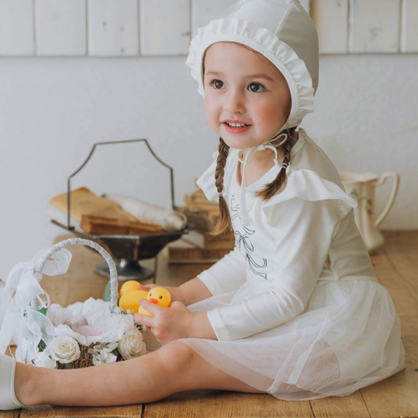 (Pre-order) KoongsKoongs Kids’ Premium Elina Rash Guard Dress Set (Cream Lemon)