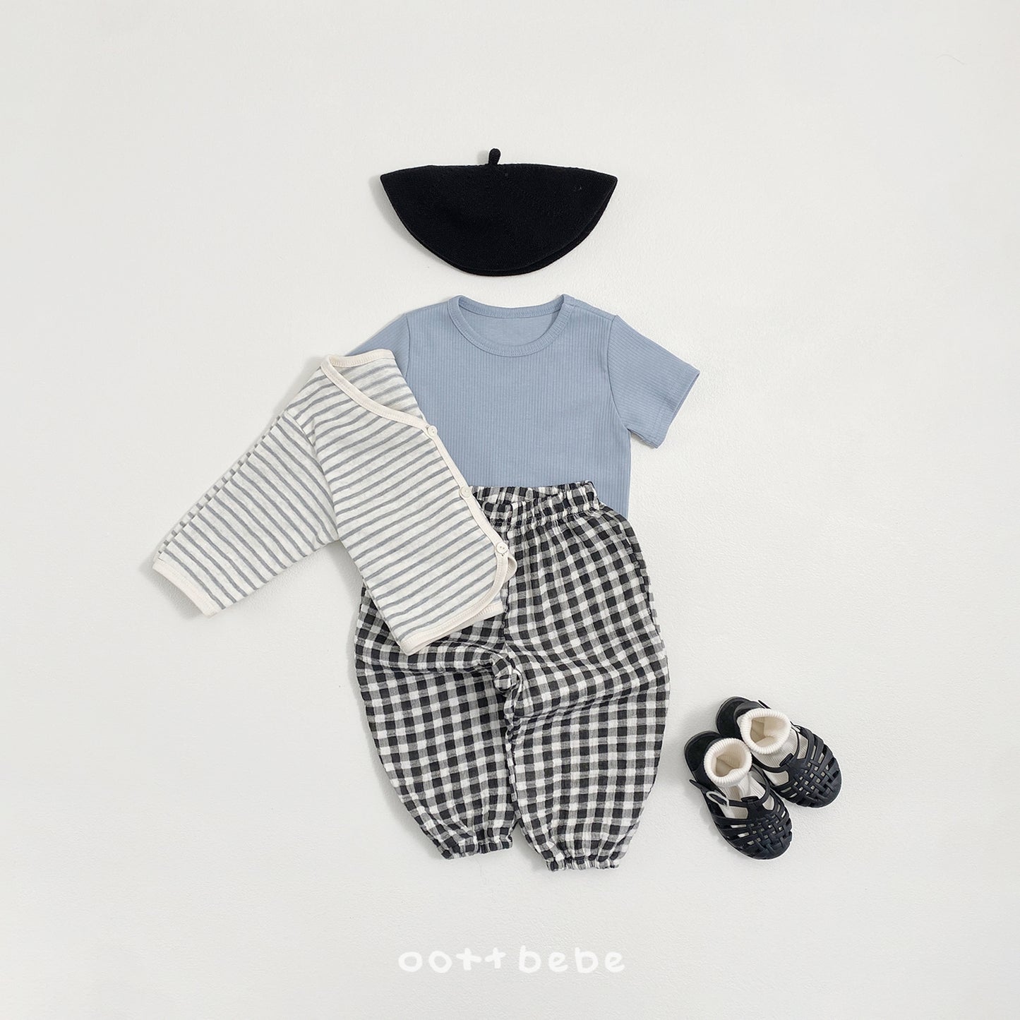 (Pre-order) OOTTBEBE Summer- Pale Striped Cardigan Set (Tee + Cardigan) 페일단가라가디건Set (티셔츠+가디건) (4 Colors)
