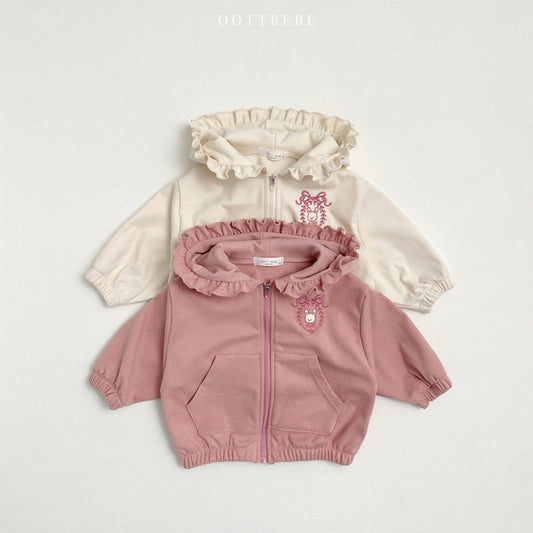 (Pre-order) OOTTBEBE - Frilled Hooded Zip-Up 프릴후드집업 (2 Colors)