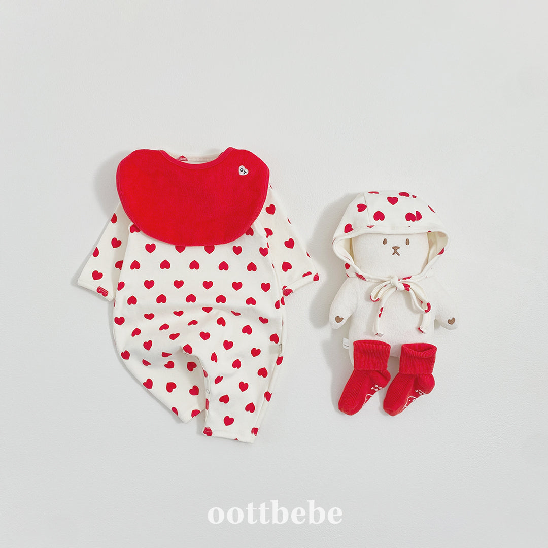 (Pre-order) OOTTBEBE Winter - Heart Full Suit + Bonnet Set 하트전신슈트+보넷set (2 Colors)
