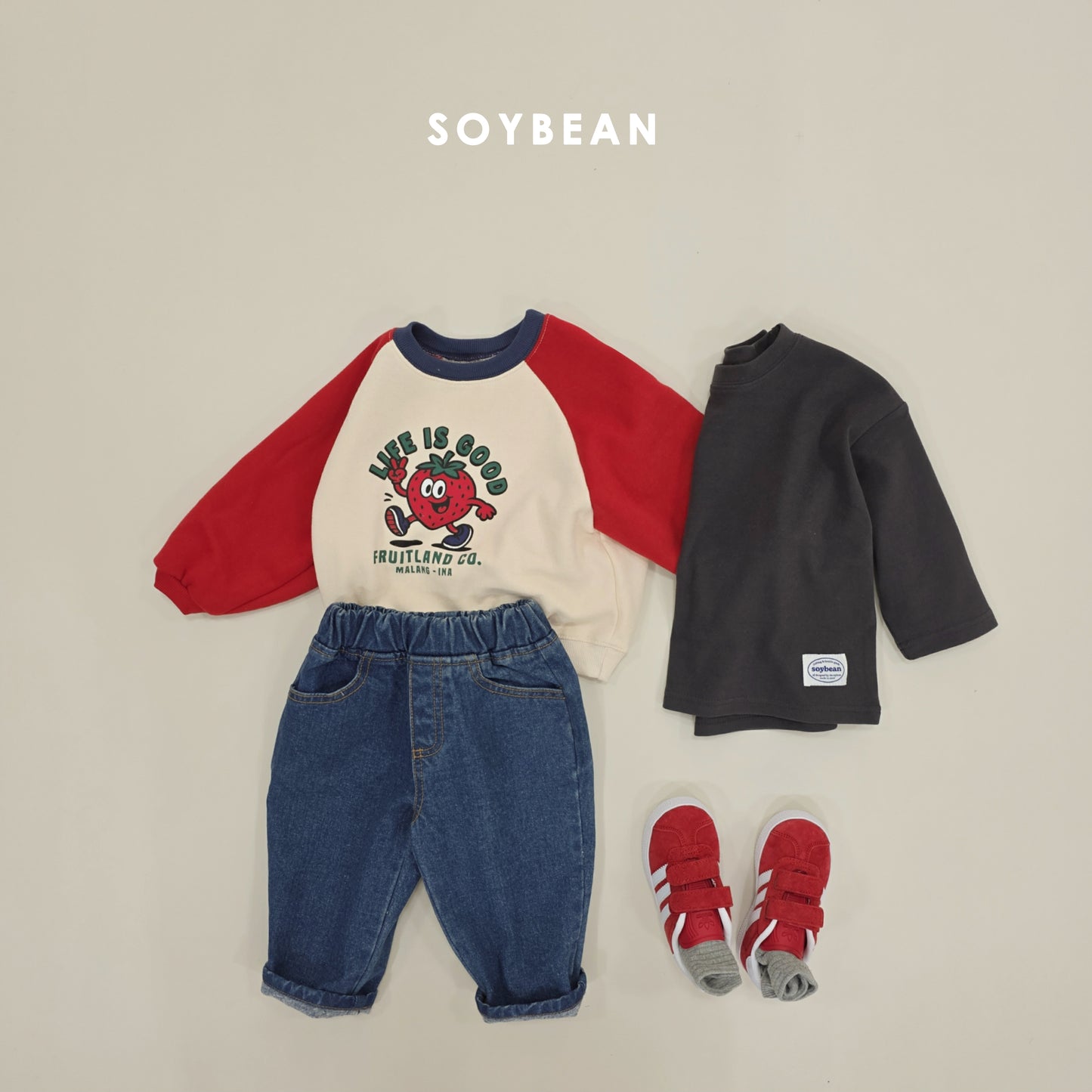 (Pre-order) Soybean Kids Winter - Fruit Raglan Fleece-Lined Sweatshirt 과일양기모맨투맨 (2 Colors)