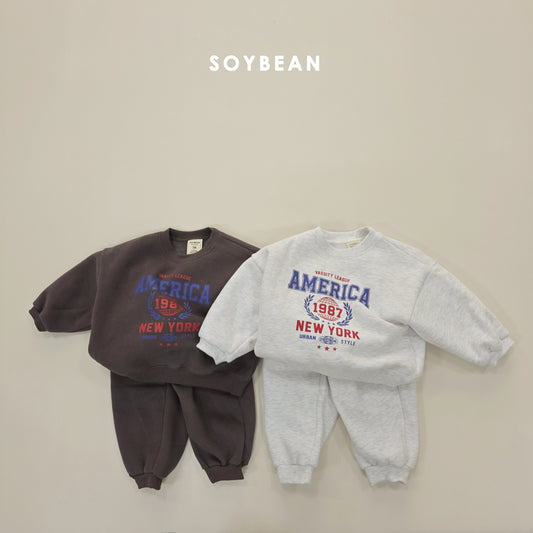 (Pre-order) Soybean Kids Winter - America Fleece-Lined Top & Bottom Set 아메리카양기모상하 (2 Colors)