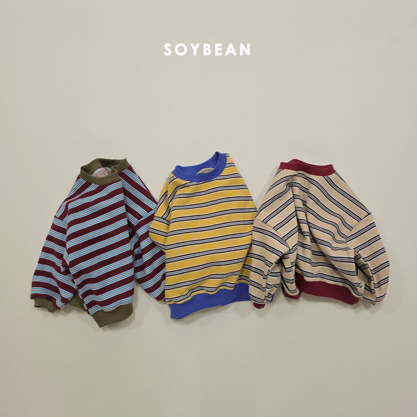 (Pre-order) Soybean Kids Winter - Color Block Stripe Fleece-Lined Top & Bottom Set 톡톡줄배색상하복 (3 Colors)