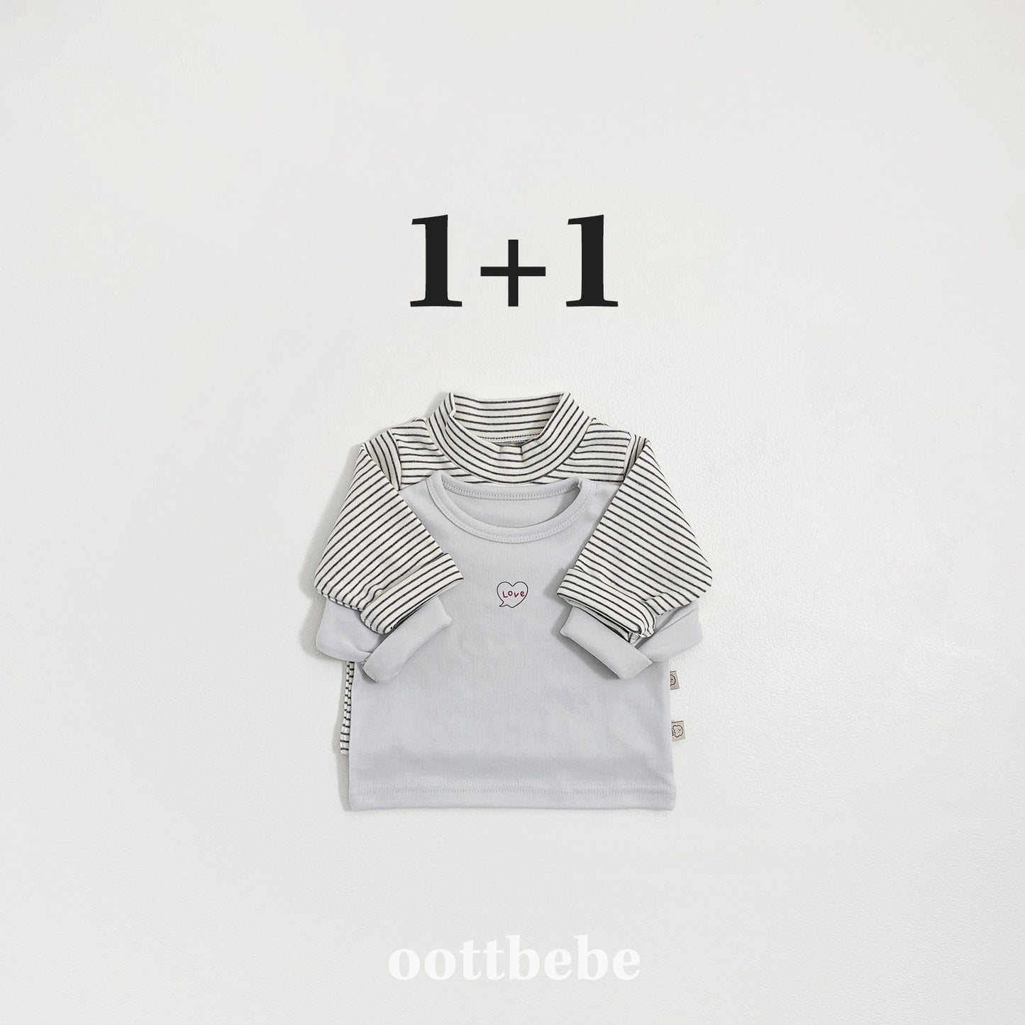 (Pre-order) OOTTBEBE Winter - (Baby) 1+1 Layering Heart Tee Set 윈터1+1티셔츠 (3 Colors)
