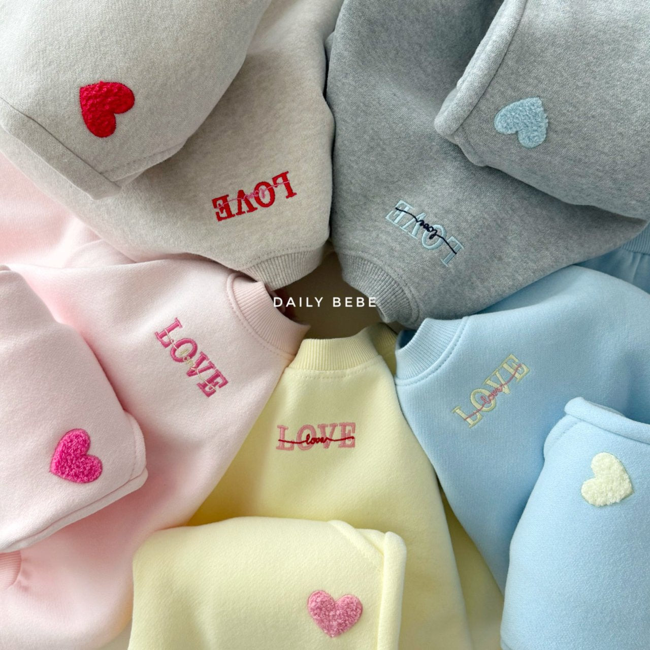 (Pre-order) Daily Bebe Winter - Kids’ Love Jogger Top & Bottom Set 러브 조거세트 (5 Colors)